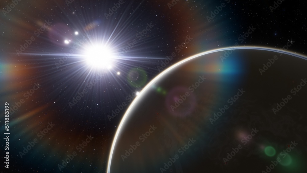 super-earth planet, realistic exoplanet, planet suitable for colonization, earth-like planet in far space, planets background 3d render
