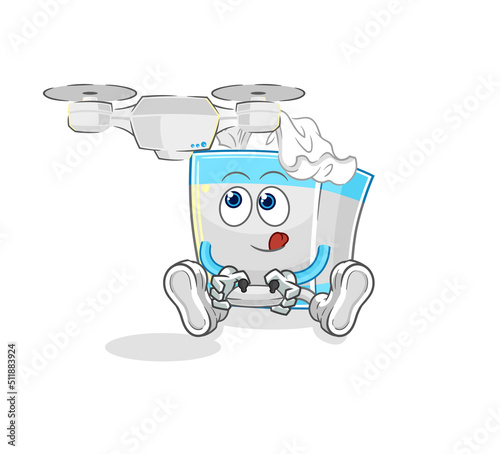 tissue box with drone character. cartoon mascot vector