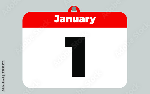 January, 1. White and red calendar