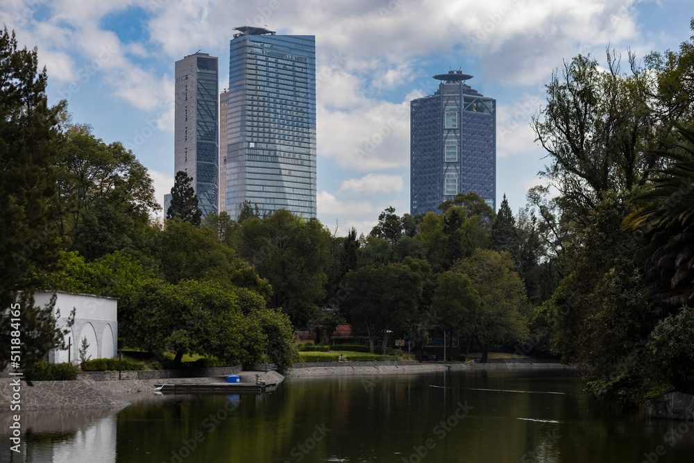 Lake at Chapultepec Park, building in the background