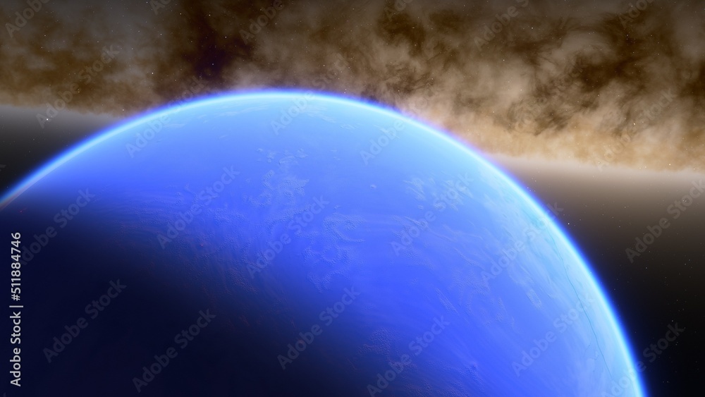 super-earth planet, realistic exoplanet, planet suitable for colonization, earth-like planet in far space, planets background 3d render
