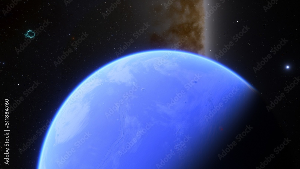 super-earth planet, realistic exoplanet, planet suitable for colonization, earth-like planet in far space, planets background 3d render
