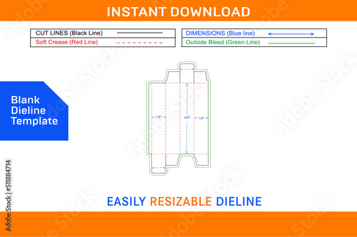 Food cardboard reverse tuck end folding box (1.38x1.38x6.91) inch Die cut template Blank dieline template
