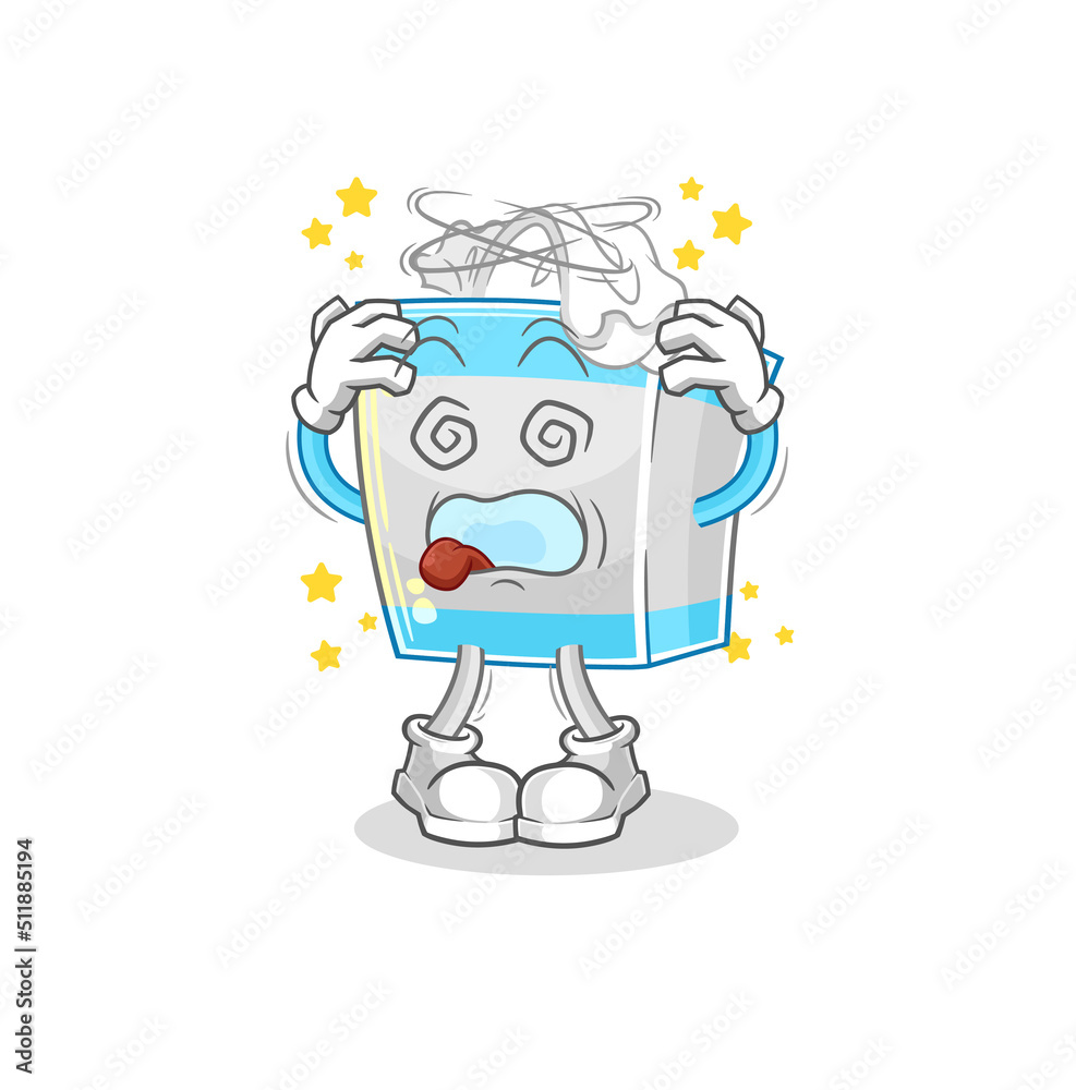 tissue box dizzy head mascot. cartoon vector tissue box dizzy head mascot. cartoon vector