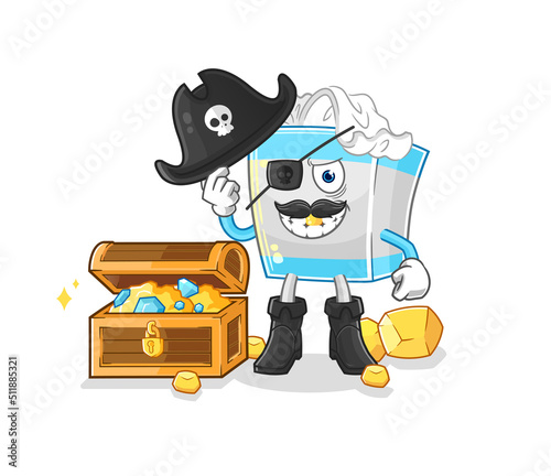 tissue box pirate with treasure mascot. cartoon vector