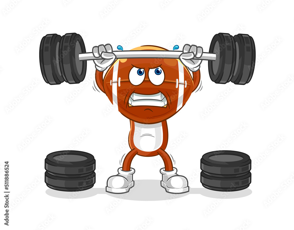 rugby head lifting the barbell character. cartoon mascot vector rugby head lifting the barbell character. cartoon mascot vector