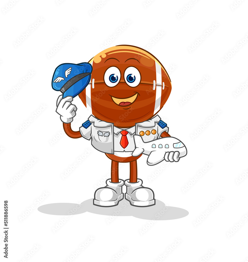 rugby head pilot mascot. cartoon vector