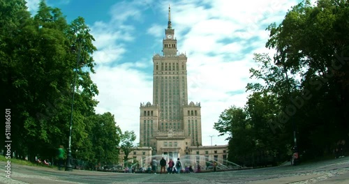  Time lapse  of Busy Warsaw city centre with Palace of Culture and Science and other new skyscrapers in the view. 