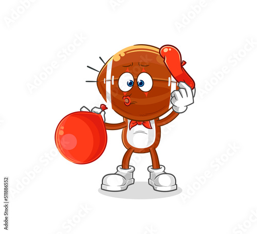 rugby head pantomime blowing balloon. cartoon mascot vector