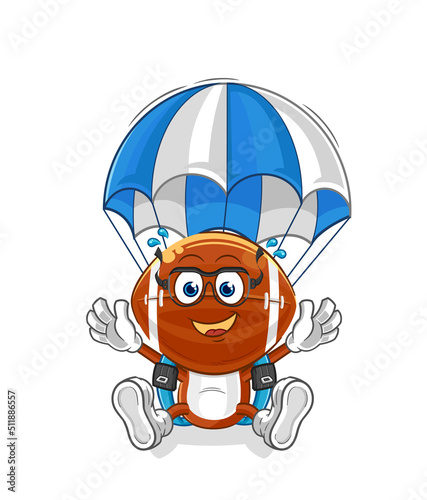 rugby head skydiving character. cartoon mascot vector
