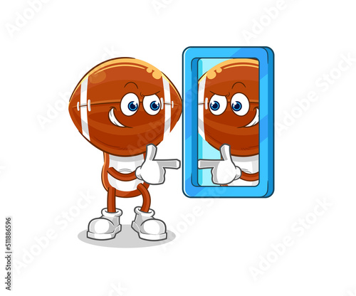 rugby head looking into mirror cartoon. cartoon mascot vector
