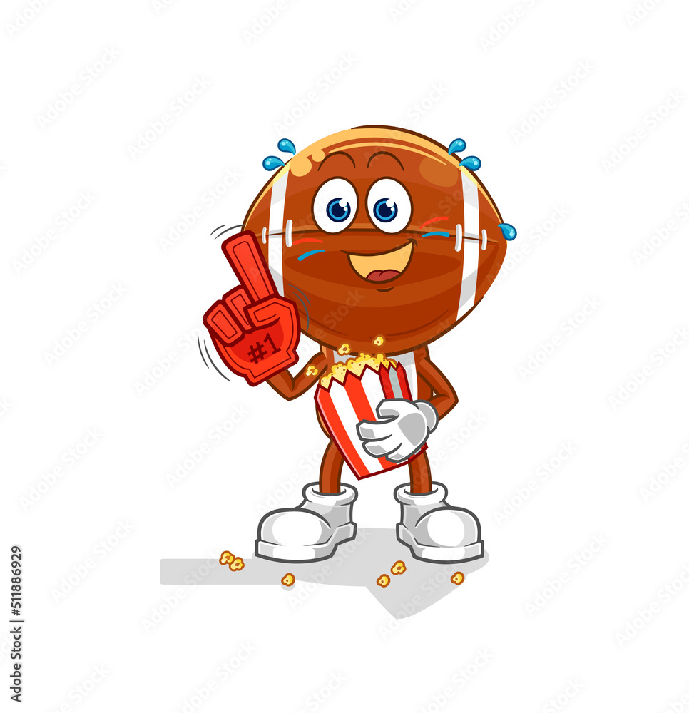 rugby head fan with popcorn illustration. character vector