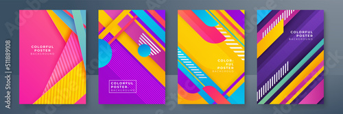 Creative colorful covers or posters set in trendy minimal gradient geometric style for background, corporate identity, branding, social media advertising, promo. Modern template with dynamic shapes