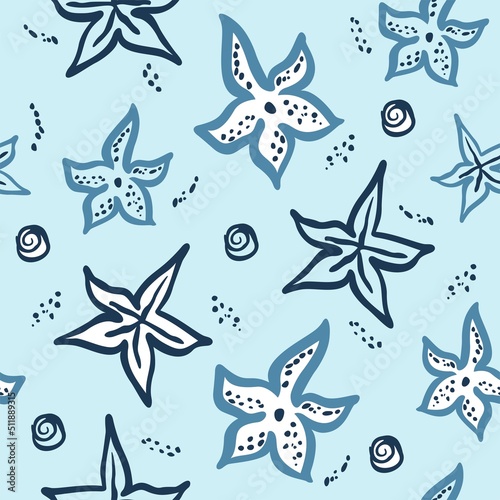 Seamless pattern with starfish. Cute starfish in doodle style. Vector illustration © Ольга Мещерякова