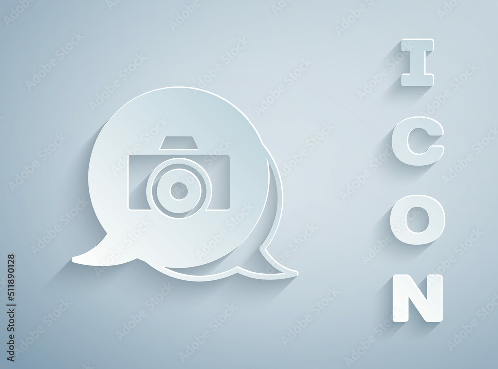 Paper cut Photo camera icon isolated on grey background. Foto camera. Digital photography. Paper art style. Vector Paper cut Photo camera icon isolated on grey background. Foto camera. Digital photography. Paper art style. Vector
