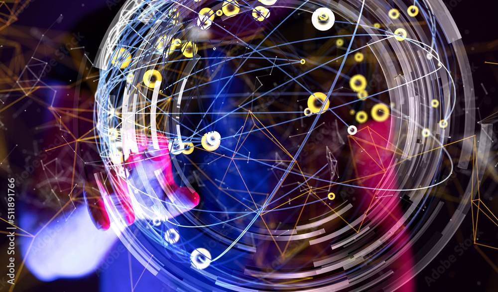 Global network. Blockchain. 3D illustration. Neural networks and artificial intelligence. Abstract Global network. Blockchain. 3D illustration. Neural networks and artificial intelligence. Abstract