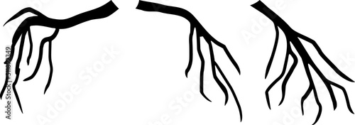 Black silhouette of cartoon roots isolated on white background