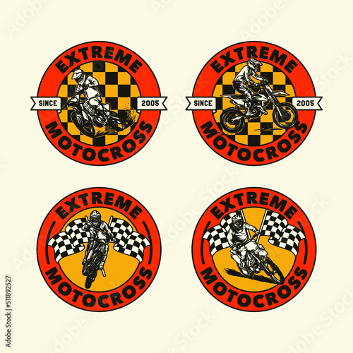 Set Hand Drawn Motorcross Adventure Club Logo Badge
