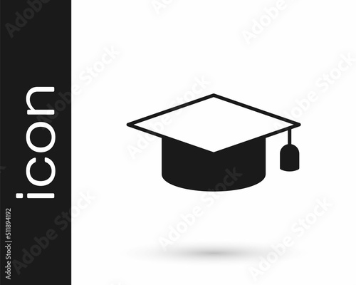 Black Graduation cap icon isolated on white background. Graduation hat with tassel icon. Vector
