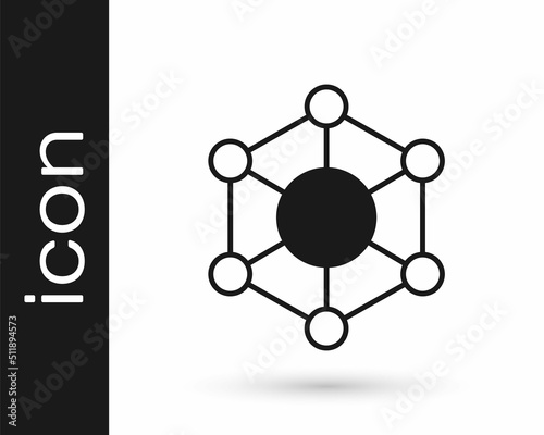 Black Molecule icon isolated on white background. Structure of molecules in chemistry, science teachers innovative educational poster. Vector