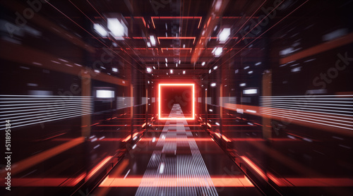 Fototapeta Naklejka Na Ścianę i Meble -  Digital cyberspace, sci-fi concept tunnel, 3d rendering.