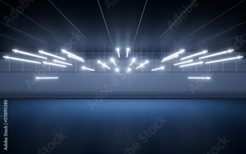 Dark room with lamp lighting illumination, 3d rendering. © Vink Fan