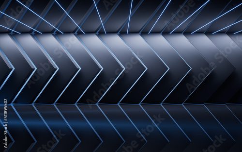 Fototapeta Naklejka Na Ścianę i Meble -  Dark room with glossy empty ground, 3d rendering.