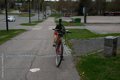 bicycle with flower bag on the road