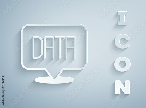 Paper cut Data analysis icon isolated on grey background. Business data analysis process, statistics. Charts and diagrams. Paper art style. Vector