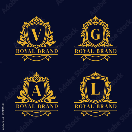 Set Hand Drawn Victorian Ornament Frames Vintage Luxury Logo Badge