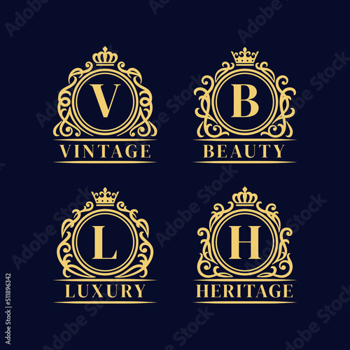 Set Hand Drawn Victorian Ornament Frames Vintage Luxury Logo Badge