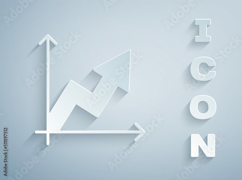 Paper cut Financial growth increase icon isolated on grey background. Increasing revenue. Paper art style. Vector