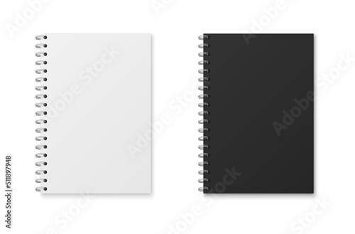 Mockup blank closed notebook  isolated on white background.  Template spiral copybook or organizer.