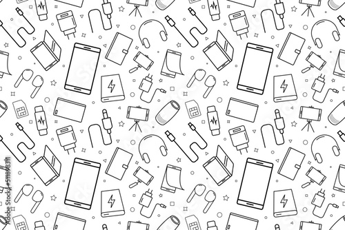 Vector phone accessories pattern. Phone accessories seamless background	
