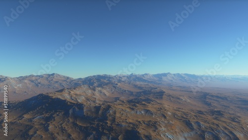 Mars like red planet  with arid landscape  rocky hills and mountains  for space exploration and science fiction backgrounds. 