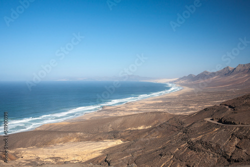 View on a volcanic coastline Playa de Cofete Canary Islands 