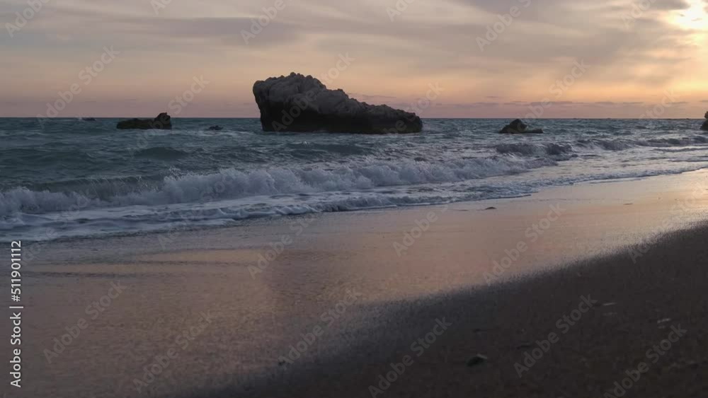 Beautiful sunset view of the beach around Petra tou Romiou, in Paphos, Cyprus. It is considered to be Aphrodite's birthplace in Greek mythology.
Beautiful sunset view of the beach around Petra tou Romiou, in Paphos, Cyprus. It is considered to be Aphrodite's birthplace in Greek mythology.