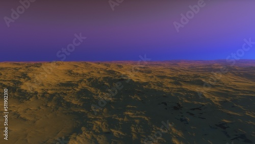 Mars like red planet  with arid landscape  rocky hills and mountains  for space exploration and science fiction backgrounds. 