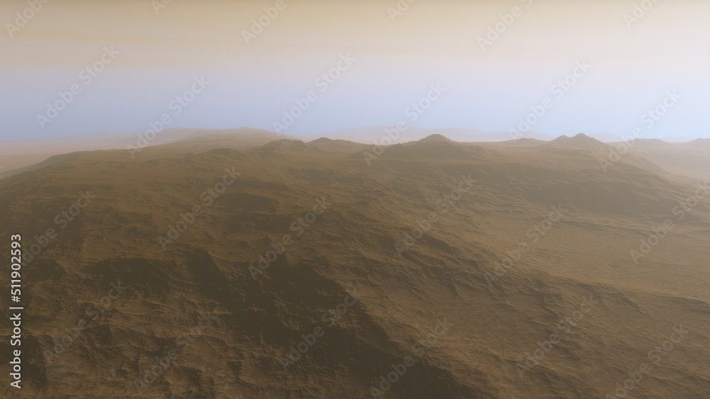 Mars like red planet, with arid landscape, rocky hills and mountains, for space exploration and science fiction backgrounds.
Mars like red planet, with arid landscape, rocky hills and mountains, for space exploration and science fiction backgrounds.