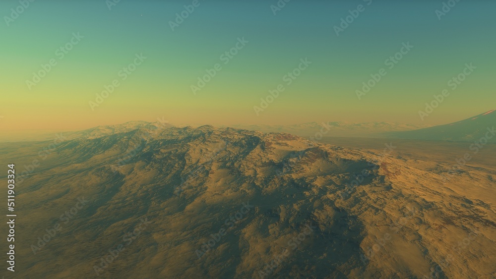 landscape on planet Mars, scenic desert scene on the red planet
