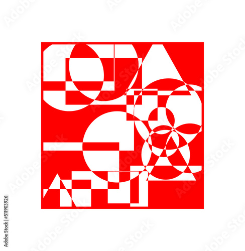 All geometrical forms overlapped design background in rd color.