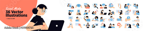 Set of social media people illustrations. Flat design vector illustrations of social network, digital marketing, online communication, internet services.  photo