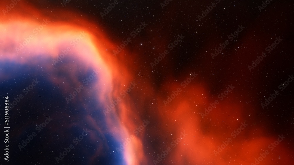 colorful space background with stars, nebula gas cloud in deep outer space, science fiction illustrarion 3d render