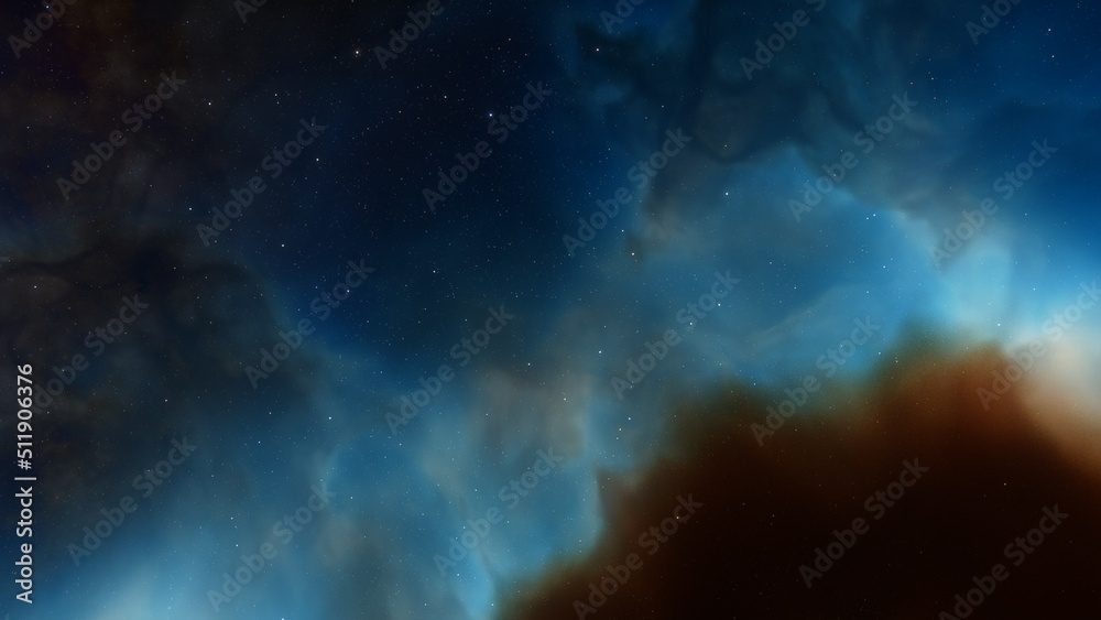 Obraz premium colorful space background with stars, nebula gas cloud in deep outer space, science fiction illustrarion 3d render