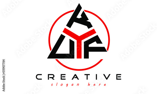 UKF three letter creative triangle shape in circle logo design vector template. typography logo | Letter mark logo | initial logo | wordmark logo | minimalist logo | gaming logo | emblem logo