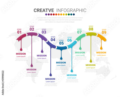 Presentation business infographic template, Abstract infographics number options template with 9 steps. Vector illustration.