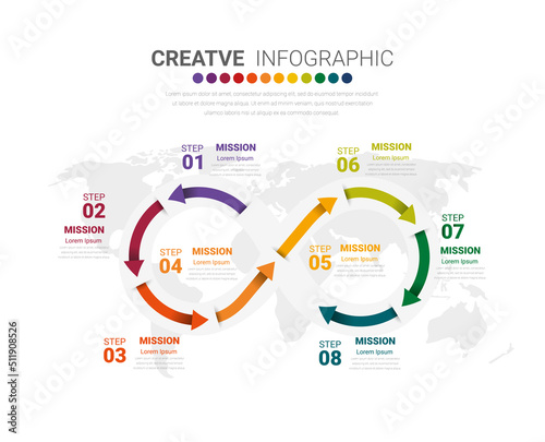 Infographics element design for 8 option, can be used for Business concept steps or processes, Data visualization. © auchara