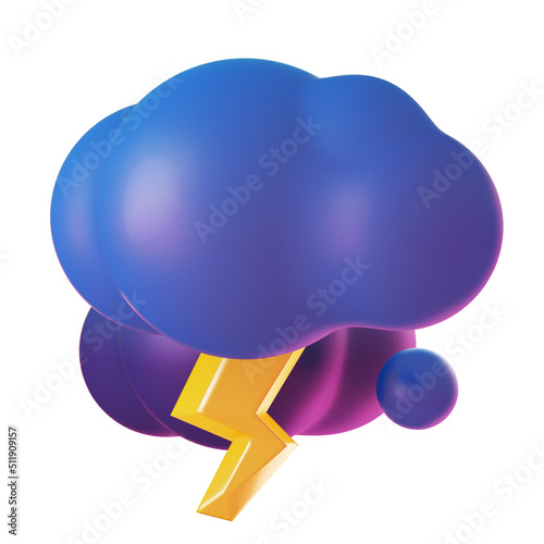 Set of Dry thunderstorm 3d weather icon on the white background. 3D rendering illustration.