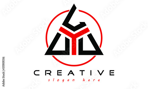 ULU three letter creative triangle shape in circle logo design vector template. typography logo | Letter mark logo | initial logo | wordmark logo | minimalist logo | gaming logo | emblem logo
