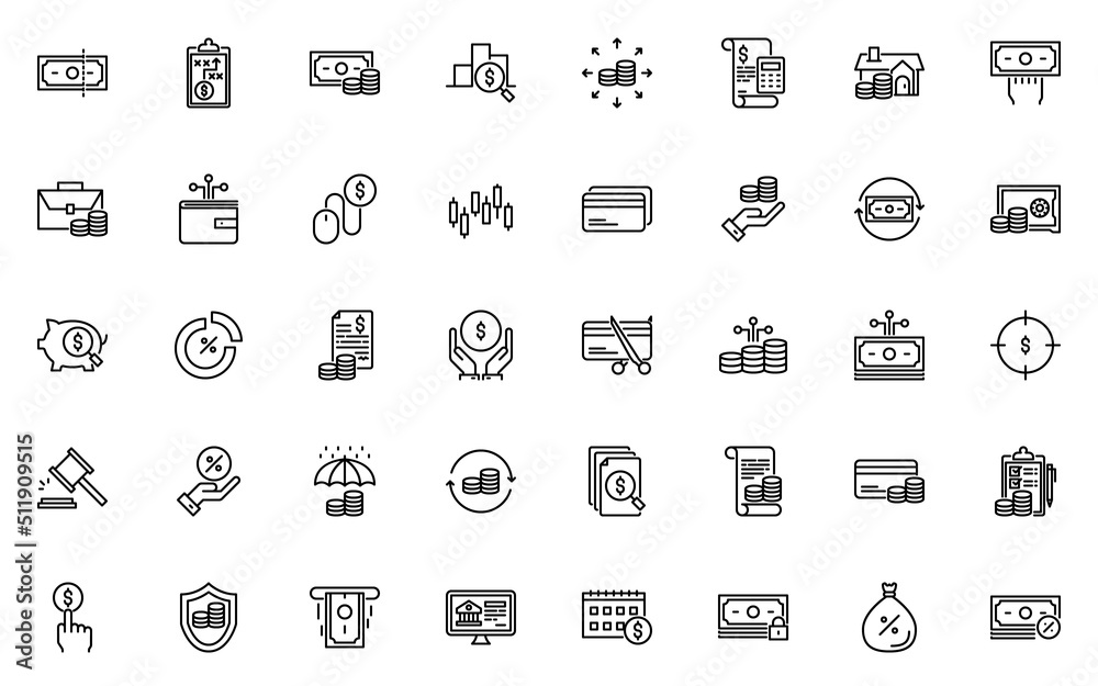 set of finance line icons, money, market, bank set of finance line icons, money, market, bank